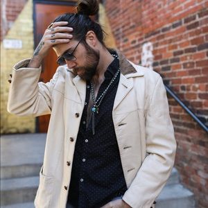 70’s Fur White Collared Jacket Size XL